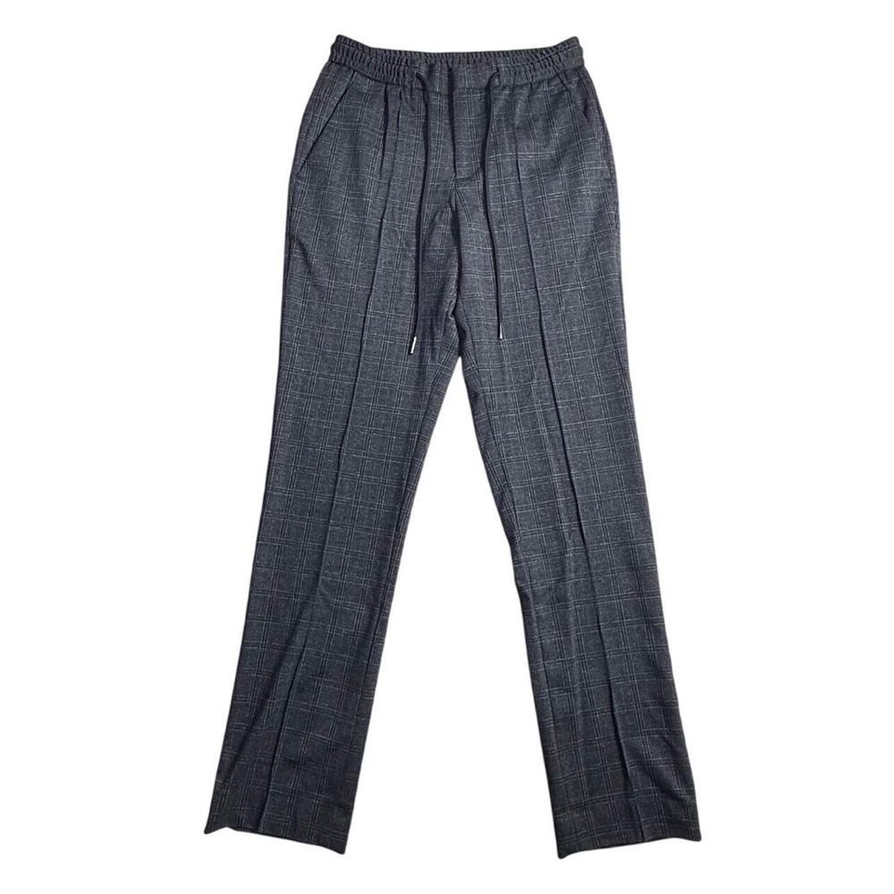 Express Slim Fit Plaid Drawstring Dress Pants Charcoal Grey Mens XS 28x28-2206